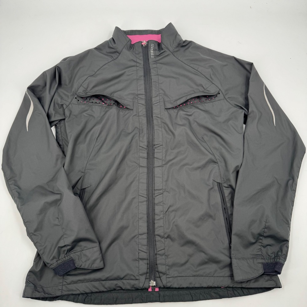 Nike Women's L Running‎ Jacket Gray Pink Reflective Lightweight Coat 253855-010